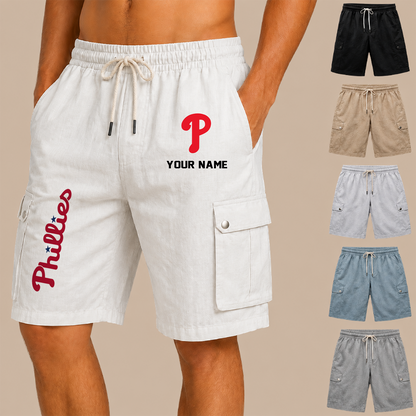 [FLASH SALE] NEW CUSTOMIZED MLB11 PPS PHILADELPHIA PHILLIES MEN'S DRAWSTRING CARGO SHORTS
