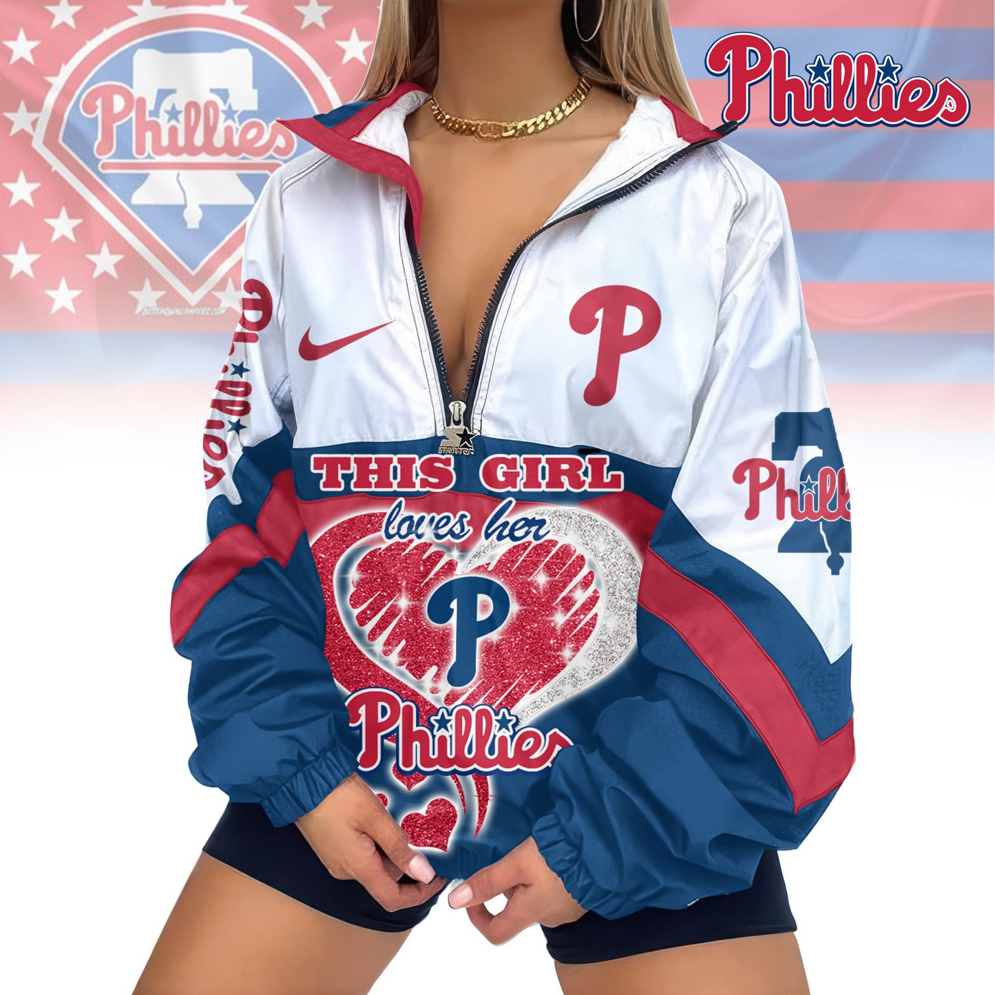 LIMITED EDITION - NEW CUSTOMIZED MLB11 PPS PHILADELPHIA PHILLIES V-NECK ZIPPER SWEATSHIRT JACKET