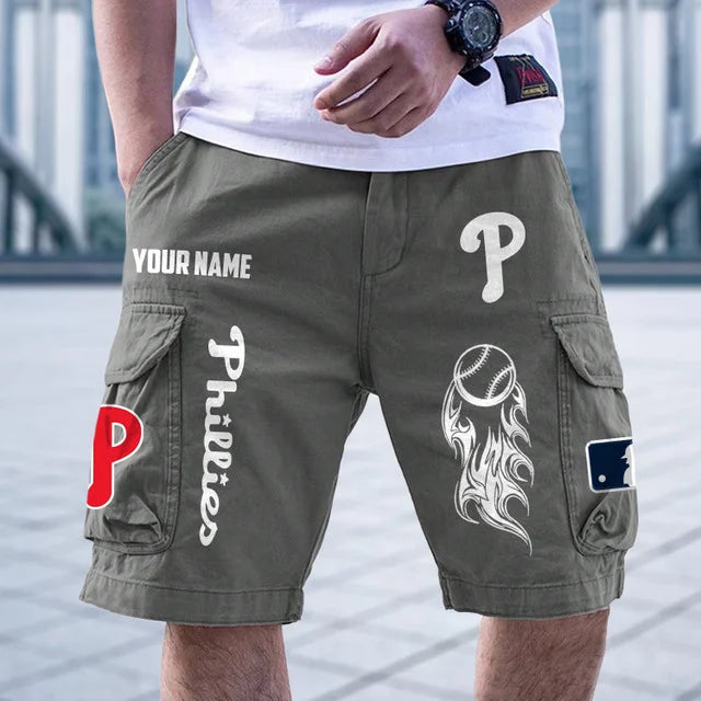 [FLASH SALE] NEW CUSTOMIZED MLB11 PPS PHILADELPHIA PHILLIES MEN'S CARGO SHORTS
