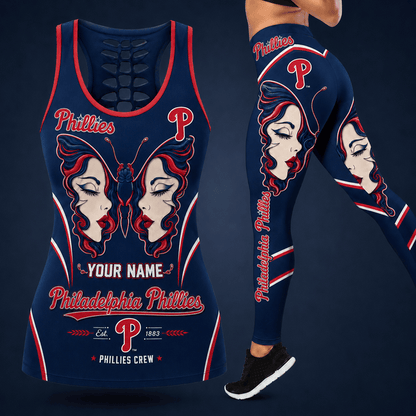[FLASH SALE] NEW CUSTOMIZED MLB11 PPS PHILADELPHIA PHILLIES HOLLOW TANK TOP & LEGGINGS SET