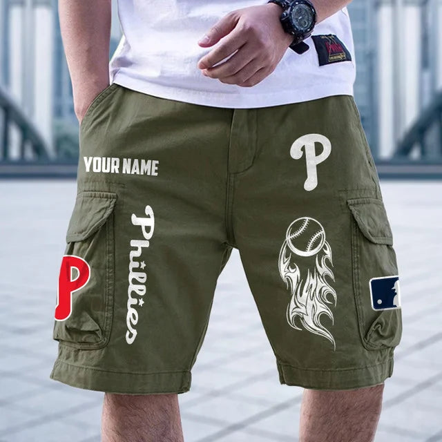 [FLASH SALE] NEW CUSTOMIZED MLB11 PPS PHILADELPHIA PHILLIES MEN'S CARGO SHORTS