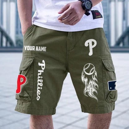 [FLASH SALE] NEW CUSTOMIZED MLB11 PPS PHILADELPHIA PHILLIES MEN'S CARGO SHORTS