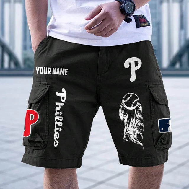 [FLASH SALE] NEW CUSTOMIZED MLB11 PPS PHILADELPHIA PHILLIES MEN'S CARGO SHORTS