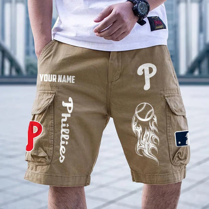 [FLASH SALE] NEW CUSTOMIZED MLB11 PPS PHILADELPHIA PHILLIES MEN'S CARGO SHORTS