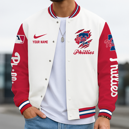 LIMITED EDITION - NEW CUSTOMIZED MLB11 PPS PHILADELPHIA PHILLIES BASEBALL JACKET, SATIN VARSITY JACKET