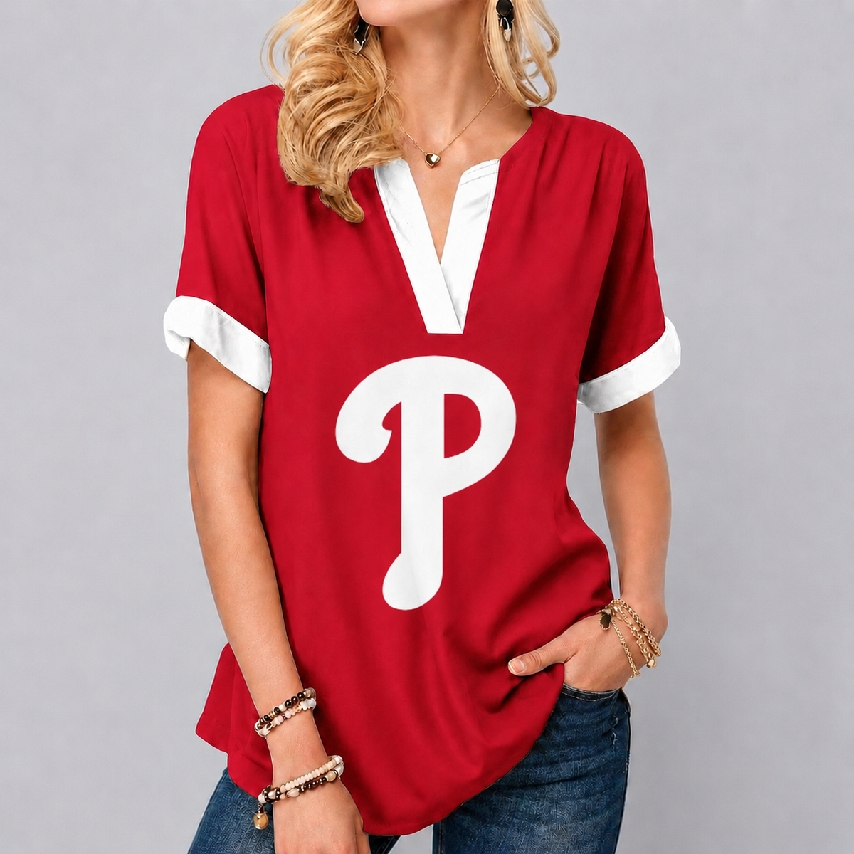 LIMITED EDITION - NEW CUSTOMIZED MLB11 PPS PHILADELPHIA PHILLIES V-NECK FEMALE SHIRT