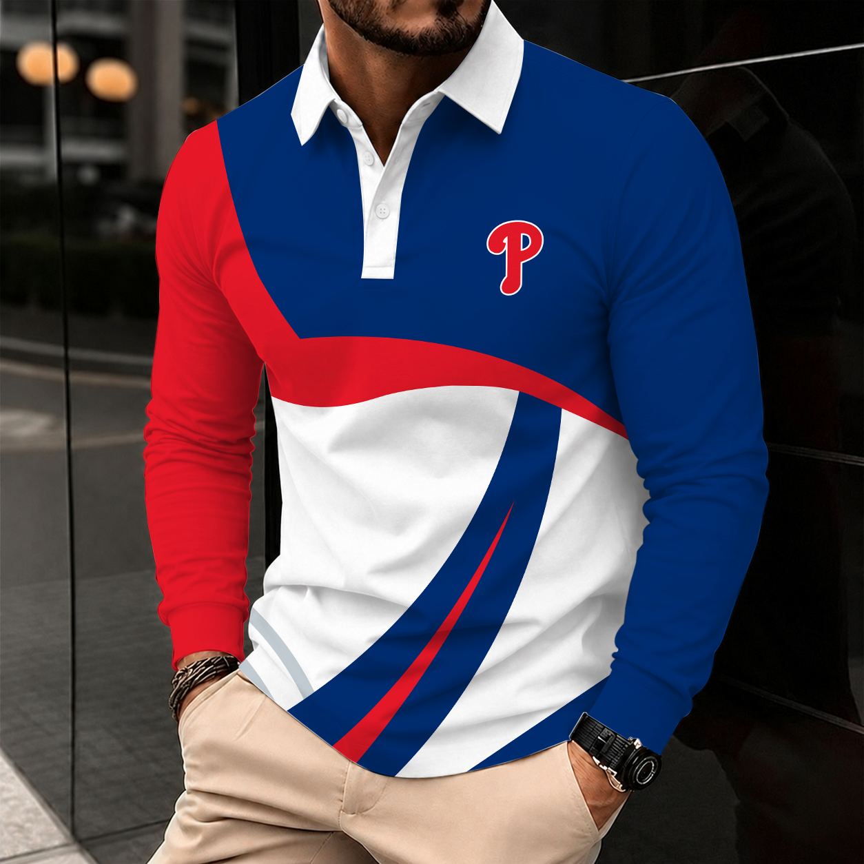 [FLASH SALE] NEW CUSTOMIZED MLB11 PPS PHILADELPHIA PHILLIES MEN'S LONG SLEEVE POLO