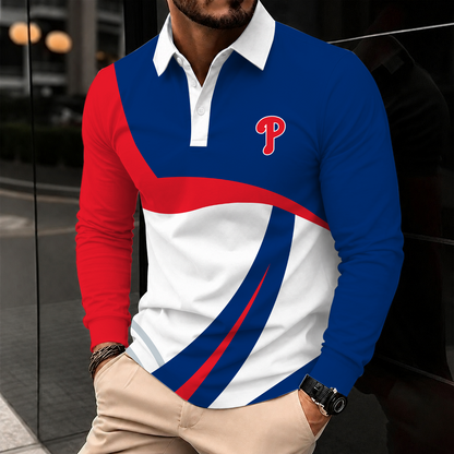 [FLASH SALE] NEW CUSTOMIZED MLB11 PPS PHILADELPHIA PHILLIES MEN'S LONG SLEEVE POLO