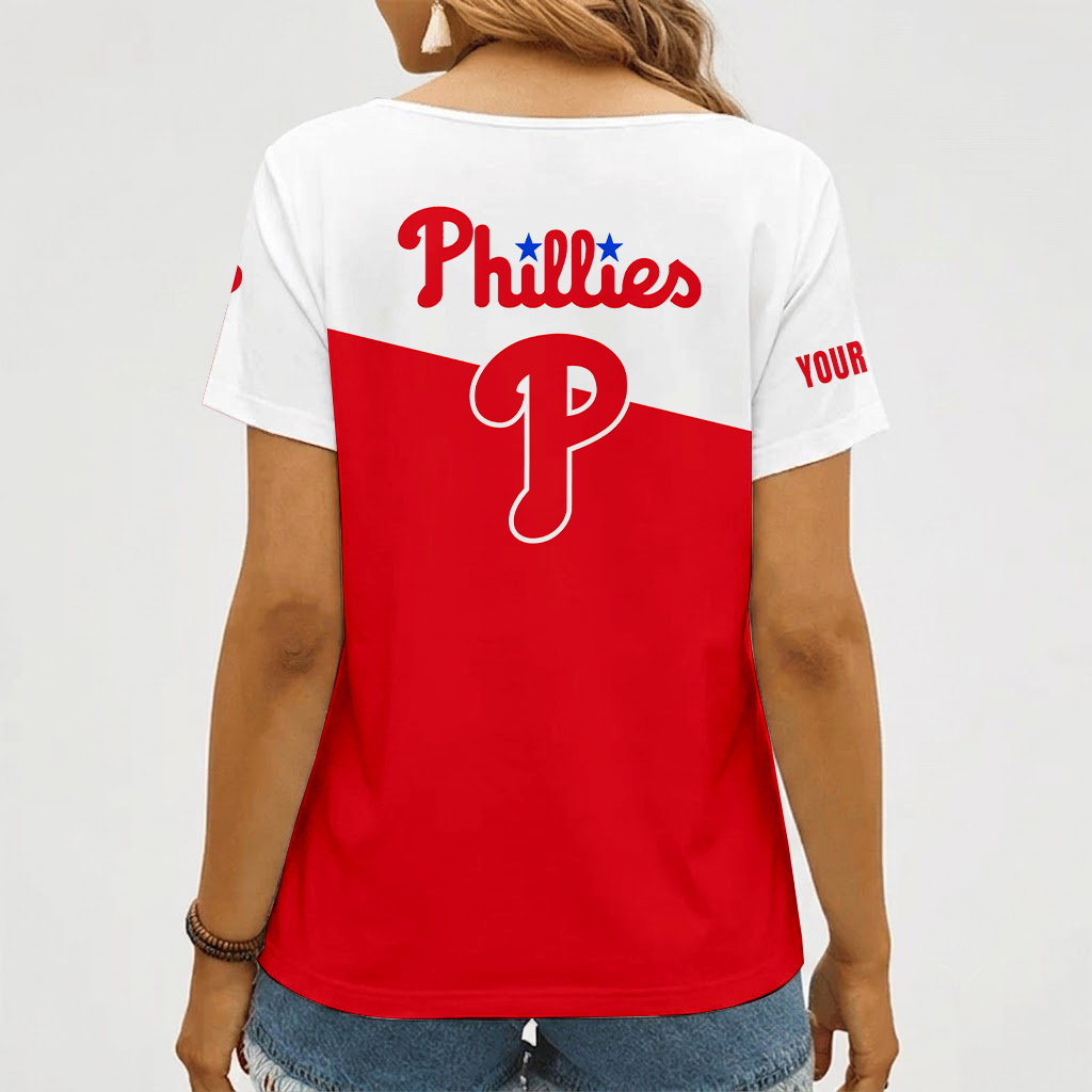 [FLASH SALE] NEW CUSTOMIZED MLB11 PPS PHILADELPHIA PHILLIES V-NECK FEMALE SHIRT