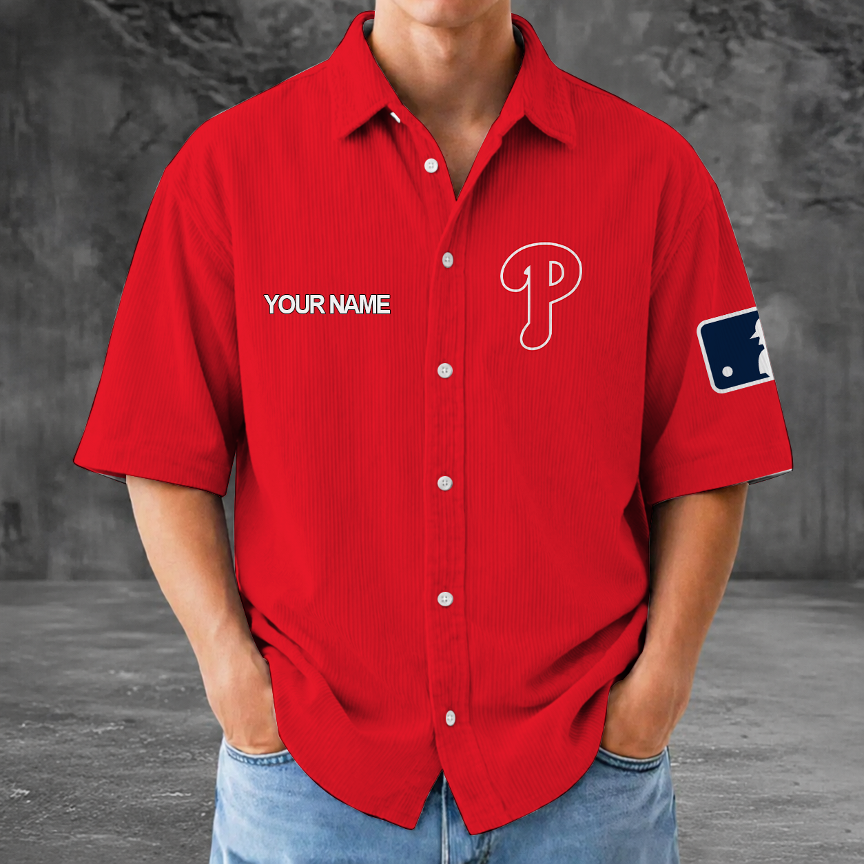 [FLASH SALE] NEW CUSTOMIZED MLB11 PPS PHILADELPHIA PHILLIES SEERSUCKER BUTTON SHIRT