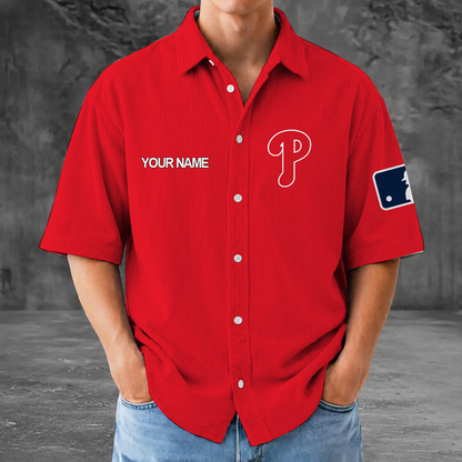[FLASH SALE] NEW CUSTOMIZED MLB11 PPS PHILADELPHIA PHILLIES SEERSUCKER BUTTON SHIRT