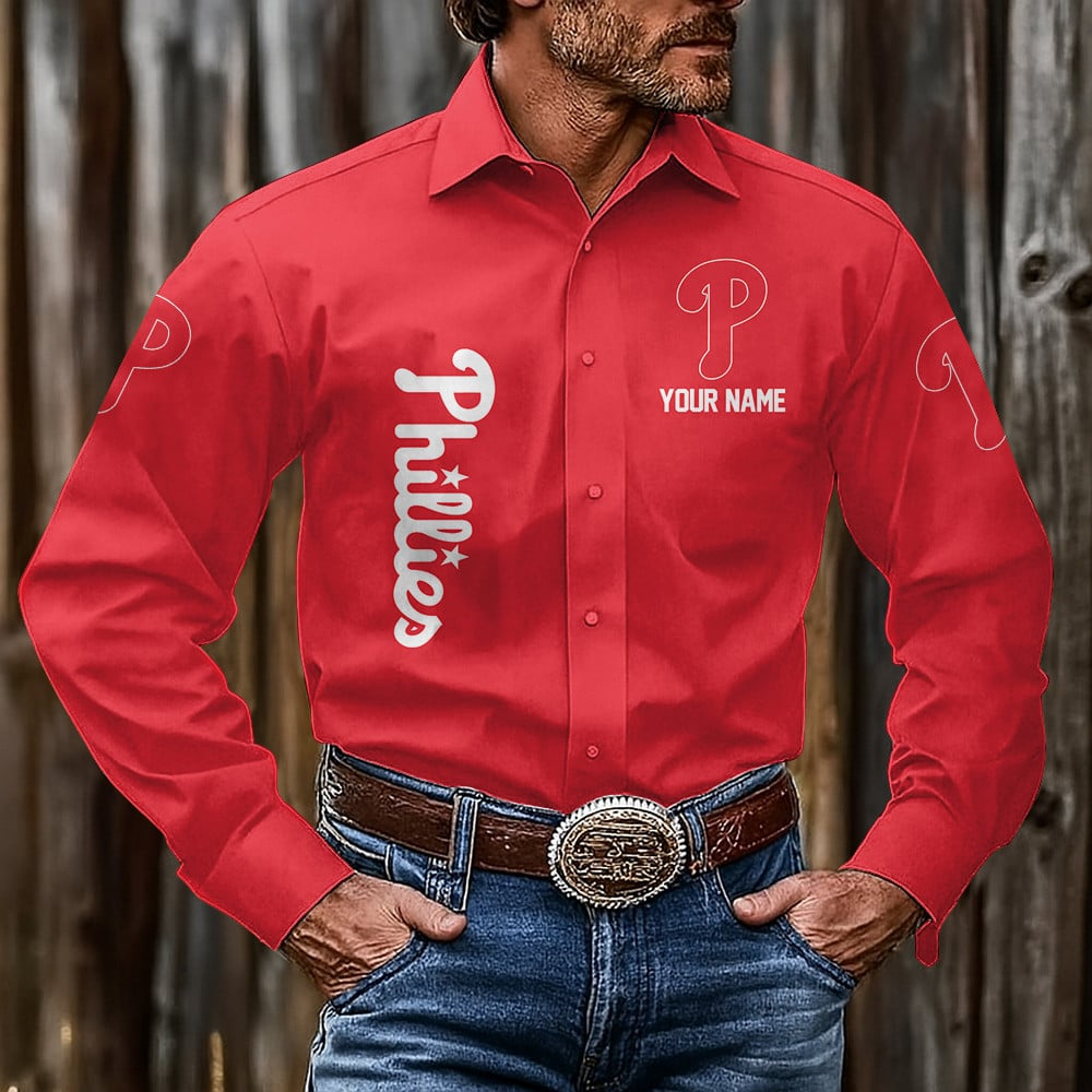 LIMITED EDITION - NEW CUSTOMIZED MLB11 PPS PHILADELPHIA PHILLIES MEN'S LONG SLEEVE BUTTON-UP SHIRT