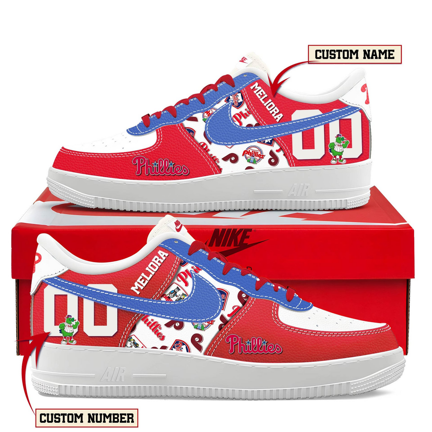 LIMITED EDITION - NEW CUSTOMIZED MLB11 PPS PHILADELPHIA PHILLIES AF1 SHOES