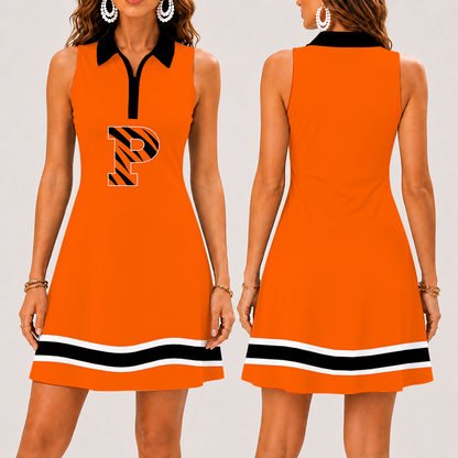 [FAN FAVORITE] NEW CUSTOMIZED NCAA CFH11 PRT PRINCETON TIGERS WOMEN'S ZIP SLEEVELESS POLO DRESS