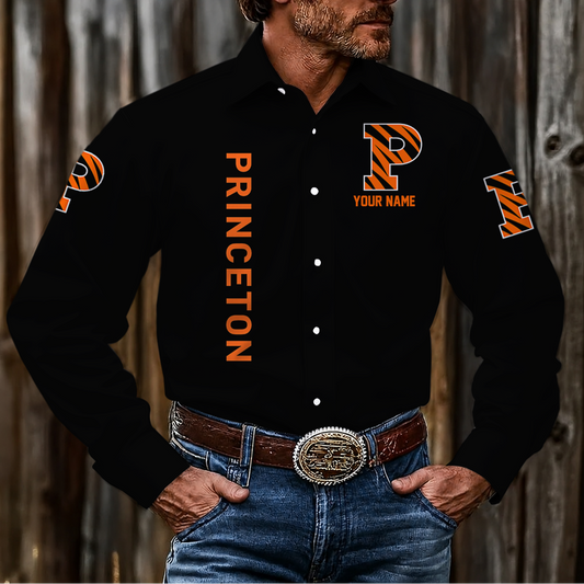 EXCLUSIVE EDITION - NEW CUSTOMIZED NCAA CFH11 PRT PRINCETON TIGERS MEN'S LONG SLEEVE BUTTON-UP SHIRT