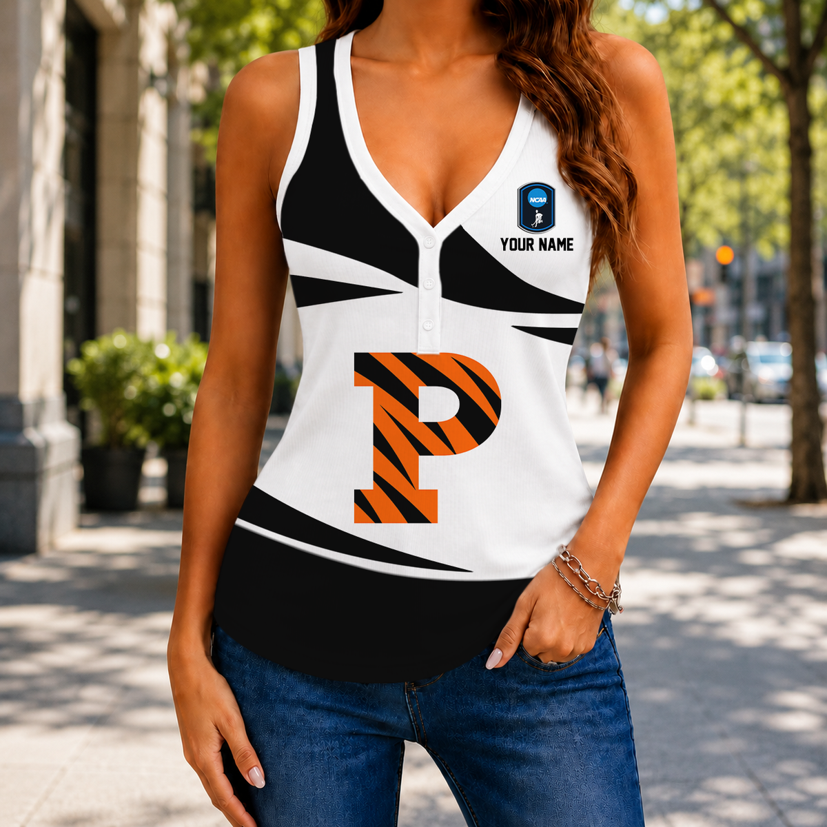 LIMITED EDITION - NEW CUSTOMIZED NCAA CFH11 PRT PRINCETON TIGERS WOMEN'S V-NECK TANK TOP
