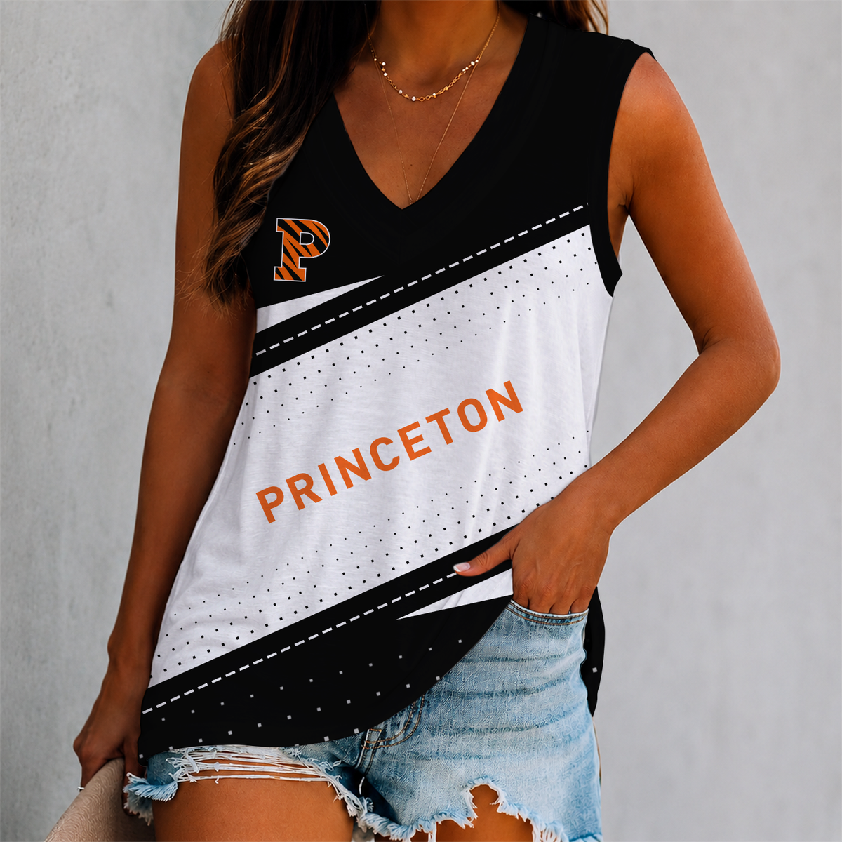 EXCLUSIVE EDITION - NEW CUSTOMIZED NCAA CFH11 PRT PRINCETON TIGERS WOMEN'S V-NECK TANK TOP