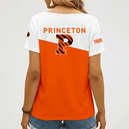 [FAN FAVORITE] NEW CUSTOMIZED NCAA CFH11 PRT PRINCETON TIGERS V-NECK FEMALE SHIRT