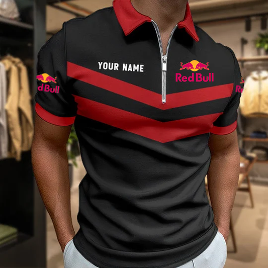 LIMITED EDITION - NEW CUSTOMIZED F111 RBR RED BULL ZIP POLO SHIRT