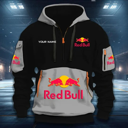 LIMITED RUN - NEW CUSTOMIZED F111 RBR RED BULL QUARTER ZIP HOODIE