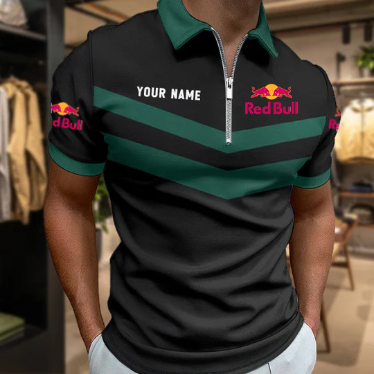 LIMITED EDITION - NEW CUSTOMIZED F111 RBR RED BULL ZIP POLO SHIRT