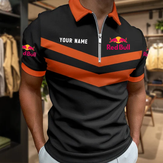 LIMITED EDITION - NEW CUSTOMIZED F111 RBR RED BULL ZIP POLO SHIRT