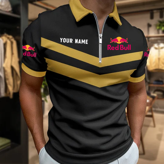 LIMITED EDITION - NEW CUSTOMIZED F111 RBR RED BULL ZIP POLO SHIRT
