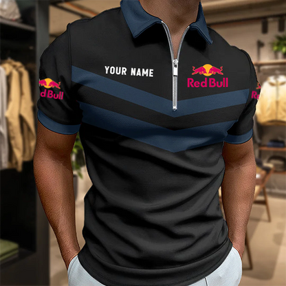 LIMITED EDITION - NEW CUSTOMIZED F111 RBR RED BULL ZIP POLO SHIRT