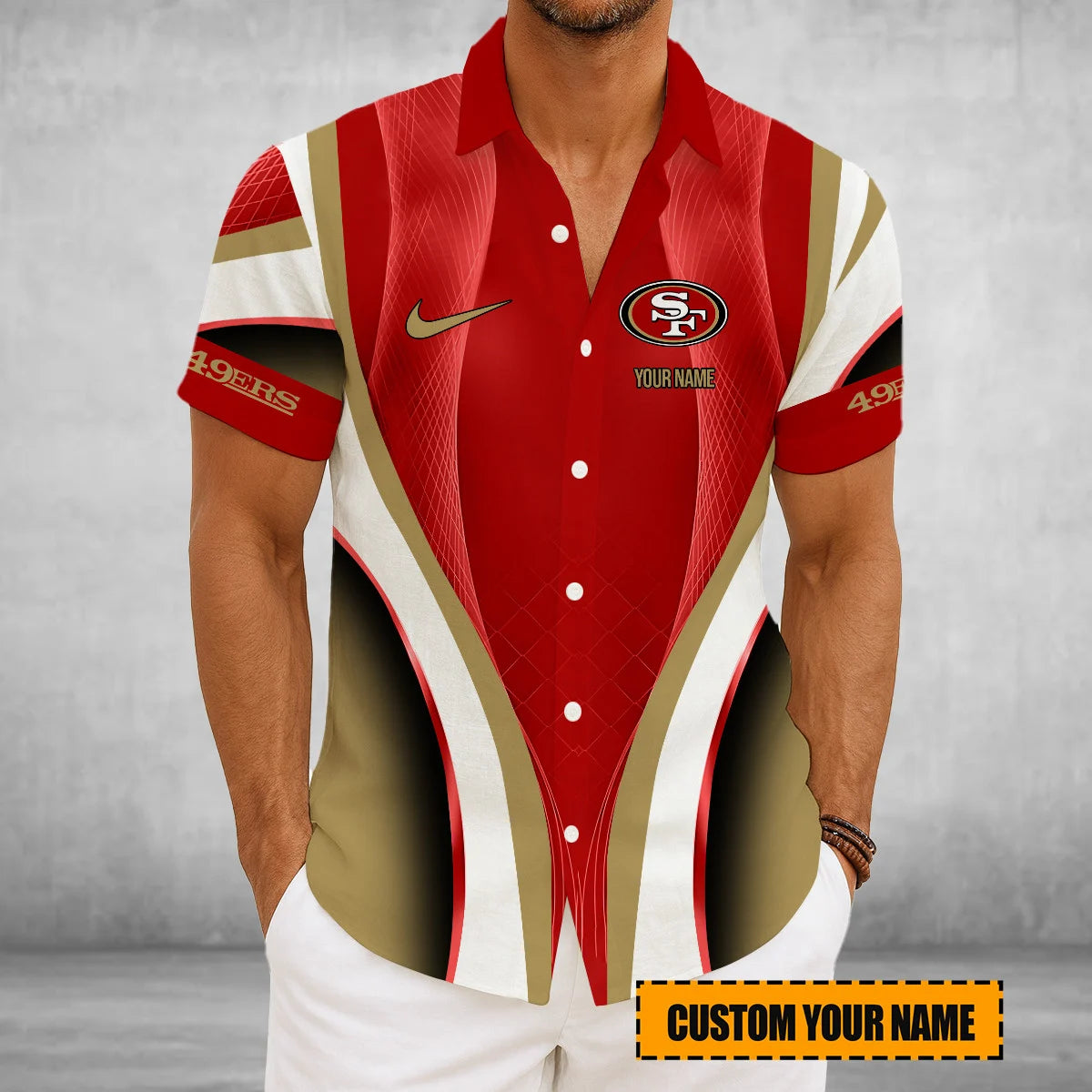 LIMITED EDITION - NEW CUSTOMIZED NFL11 SF49 SAN FRANCISCO 49ERS SHORT SLEEVE BUTTON-UP SHIRT