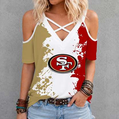 [SPECIAL OFFER] NEW CUSTOMIZED NFL11 SF49 SAN FRANCISCO 49ERS CRISS CROSS V-NECK TOP