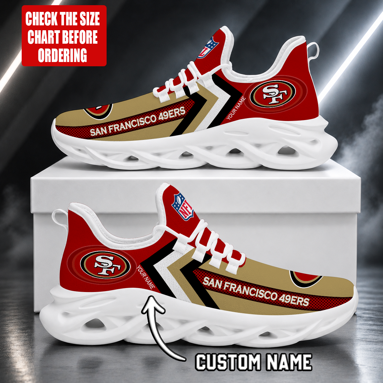 LIMITED EDITION - NEW CUSTOMIZED NFL11 SF49 SAN FRANCISCO 49ERS UNISEX MAX SOUL SHOES