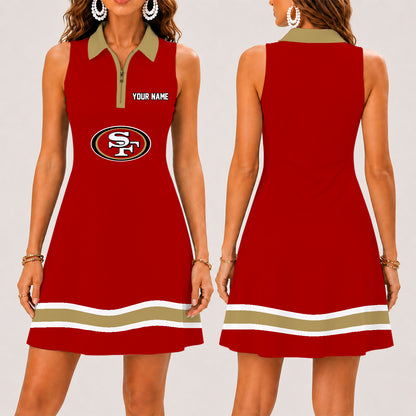 [SPECIAL OFFER] NEW CUSTOMIZED NFL11 SF49 SAN FRANCISCO 49ERS WOMEN'S ZIP SLEEVELESS POLO DRESS