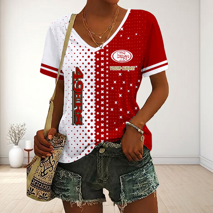 LIMITED EDITION - NEW CUSTOMIZED NFL11 SF49 SAN FRANCISCO 49ERS V-NECK FEMALE SHIRT