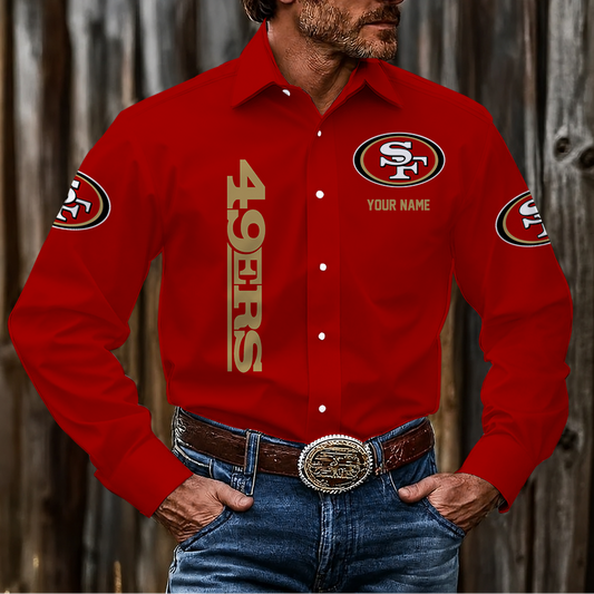 LIMITED EDITION - NEW CUSTOMIZED NFL11 SF49 SAN FRANCISCO 49ERS MEN'S LONG SLEEVE BUTTON-UP SHIRT