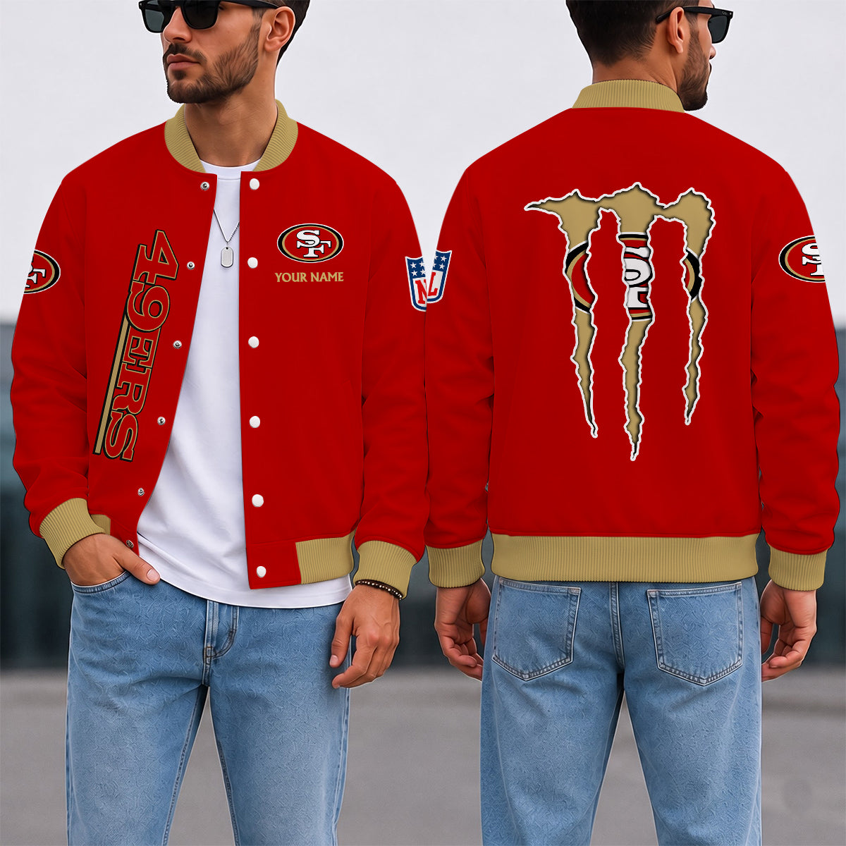 LIMITED EDITION - NEW CUSTOMIZED NFL11 SF49 SAN FRANCISCO 49ERS SATIN VARSITY & BASEBALL JACKET