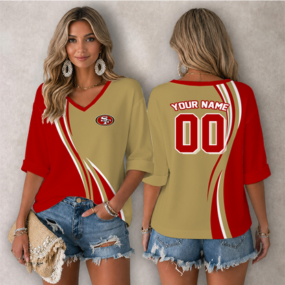 LIMITED EDITION - NEW CUSTOMIZED NFL11 SF49 SAN FRANCISCO 49ERS WOMEN'S HEART V-NECK LONG SLEEVE SHIRT