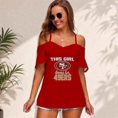 [SPECIAL OFFER] NEW CUSTOMIZED NFL11 SF49 SAN FRANCISCO 49ERS WOMEN'S STRAPPY OFF-SHOULDER TOP