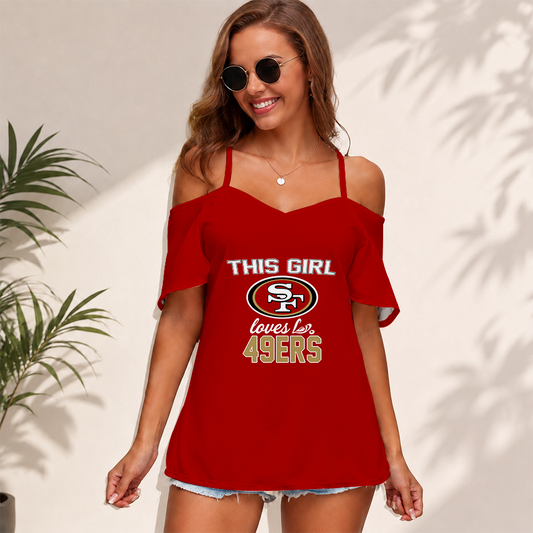 [SPECIAL OFFER] NEW CUSTOMIZED NFL11 SF49 SAN FRANCISCO 49ERS WOMEN'S STRAPPY OFF-SHOULDER TOP