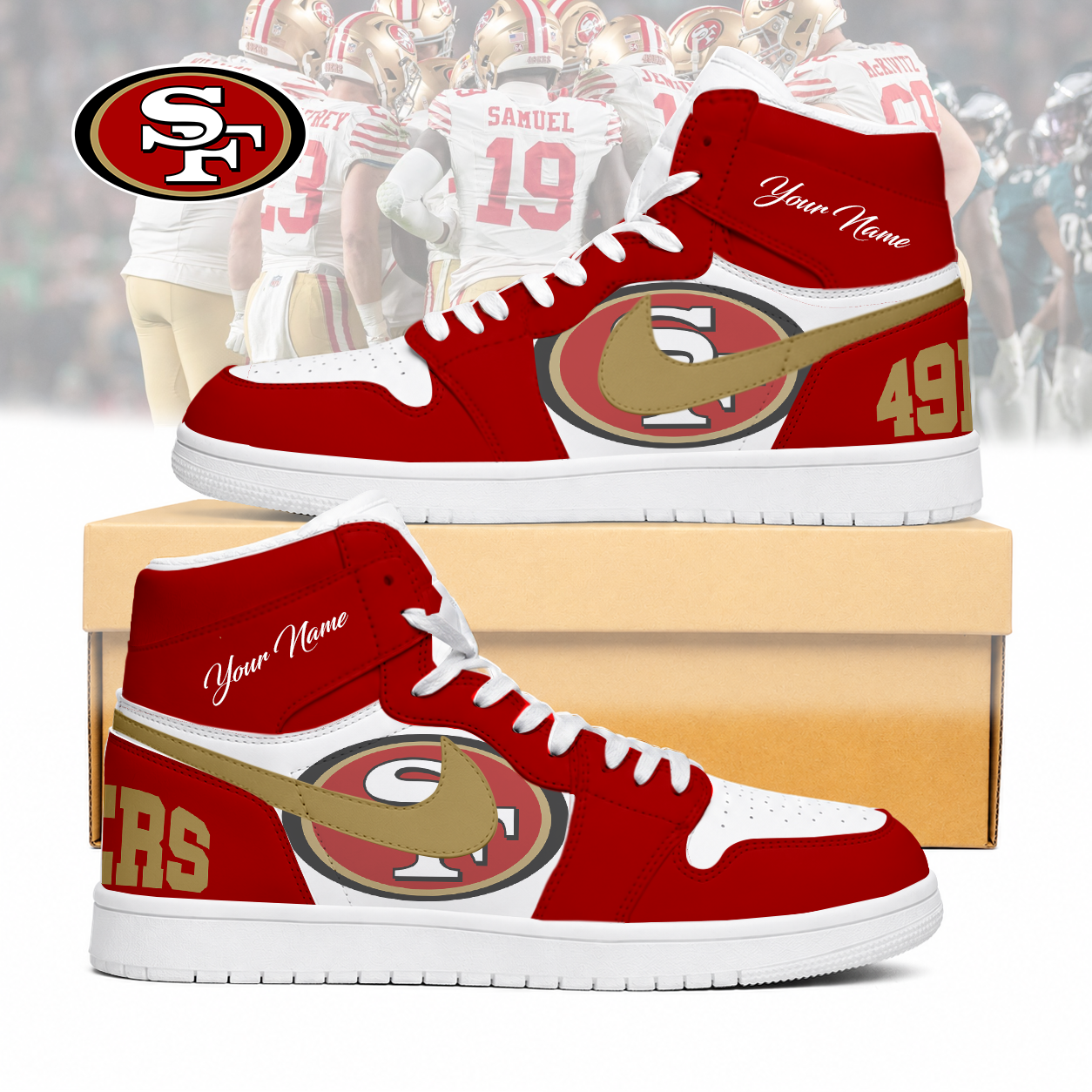 LIMITED EDITION - NEW CUSTOMIZED NFL11 SF49 SAN FRANCISCO 49ERS AIR JORDAN SNEAKERS