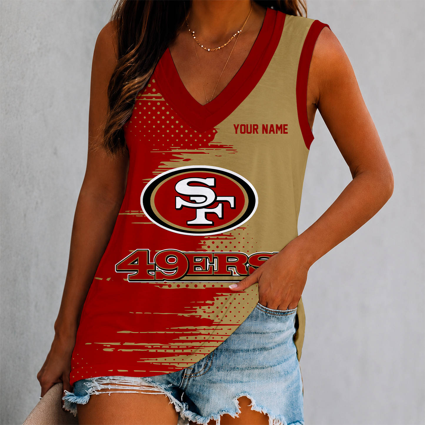 LIMITED EDITION - NEW CUSTOMIZED NFL11 SF49 SAN FRANCISCO 49ERS WOMEN'S V-NECK TANK TOP