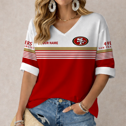 VIRAL EDITION - NEW CUSTOMIZED NFL11 SF49 SAN FRANCISCO 49ERS WOMEN'S HEART V-NECK LONG SLEEVE SHIRT