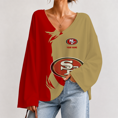 [SPECIAL OFFER] NEW CUSTOMIZED NFL11 SF49 SAN FRANCISCO 49ERS V NECK LONG SLEEVED CROP TOP