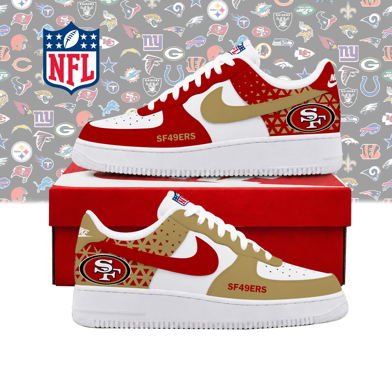 LIMITED EDITION - NEW CUSTOMIZED NFL11 SF49 SAN FRANCISCO 49ERS AF1 SHOES