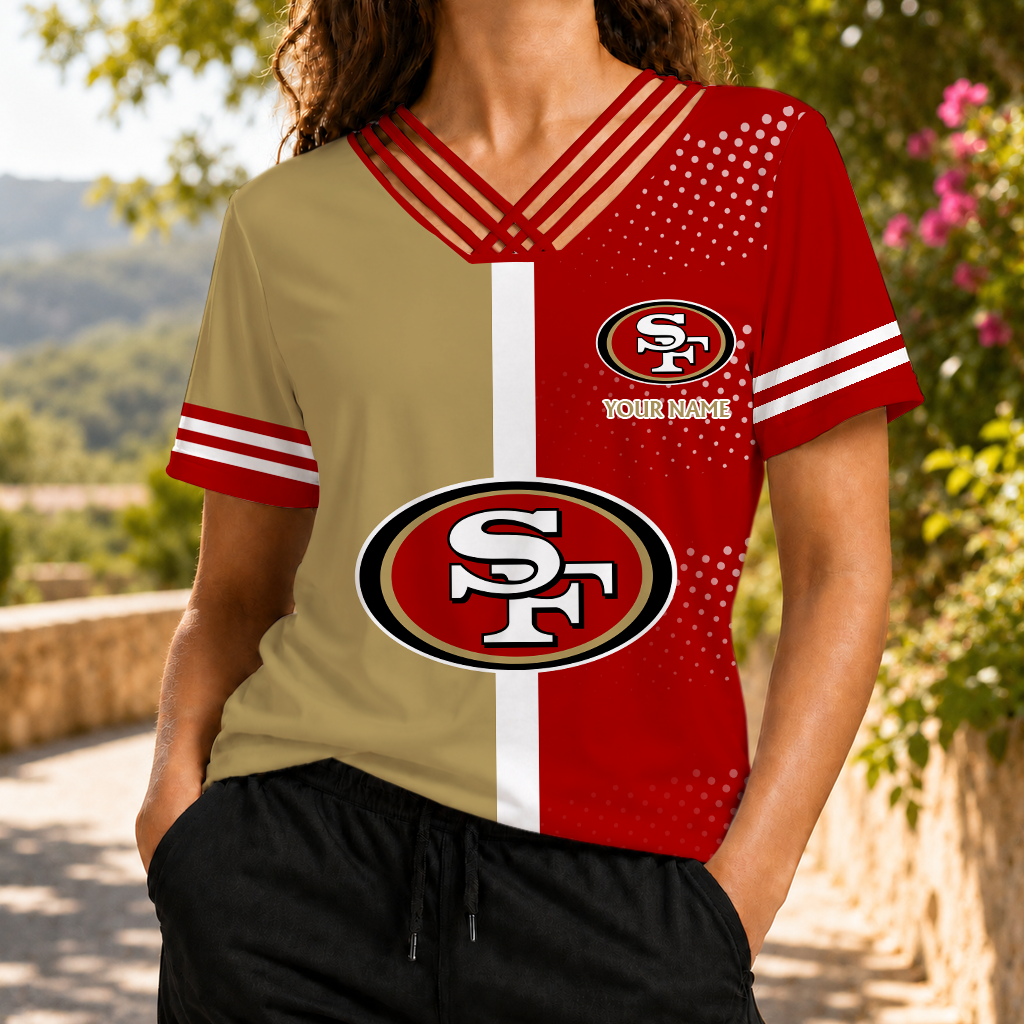 LIMITED EDITION - NEW CUSTOMIZED NFL11 SF49 SAN FRANCISCO 49ERS V-NECK SHIRT