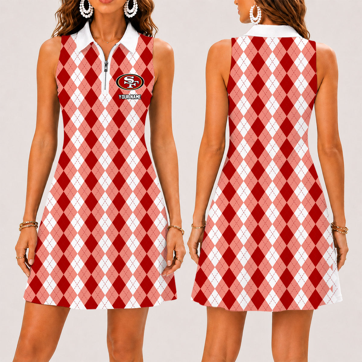 [SPECIAL OFFER] NEW CUSTOMIZED NFL11 SF49 SAN FRANCISCO 49ERS WOMEN'S ZIP SLEEVELESS POLO DRESS