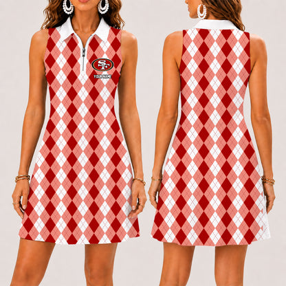 [SPECIAL OFFER] NEW CUSTOMIZED NFL11 SF49 SAN FRANCISCO 49ERS WOMEN'S ZIP SLEEVELESS POLO DRESS