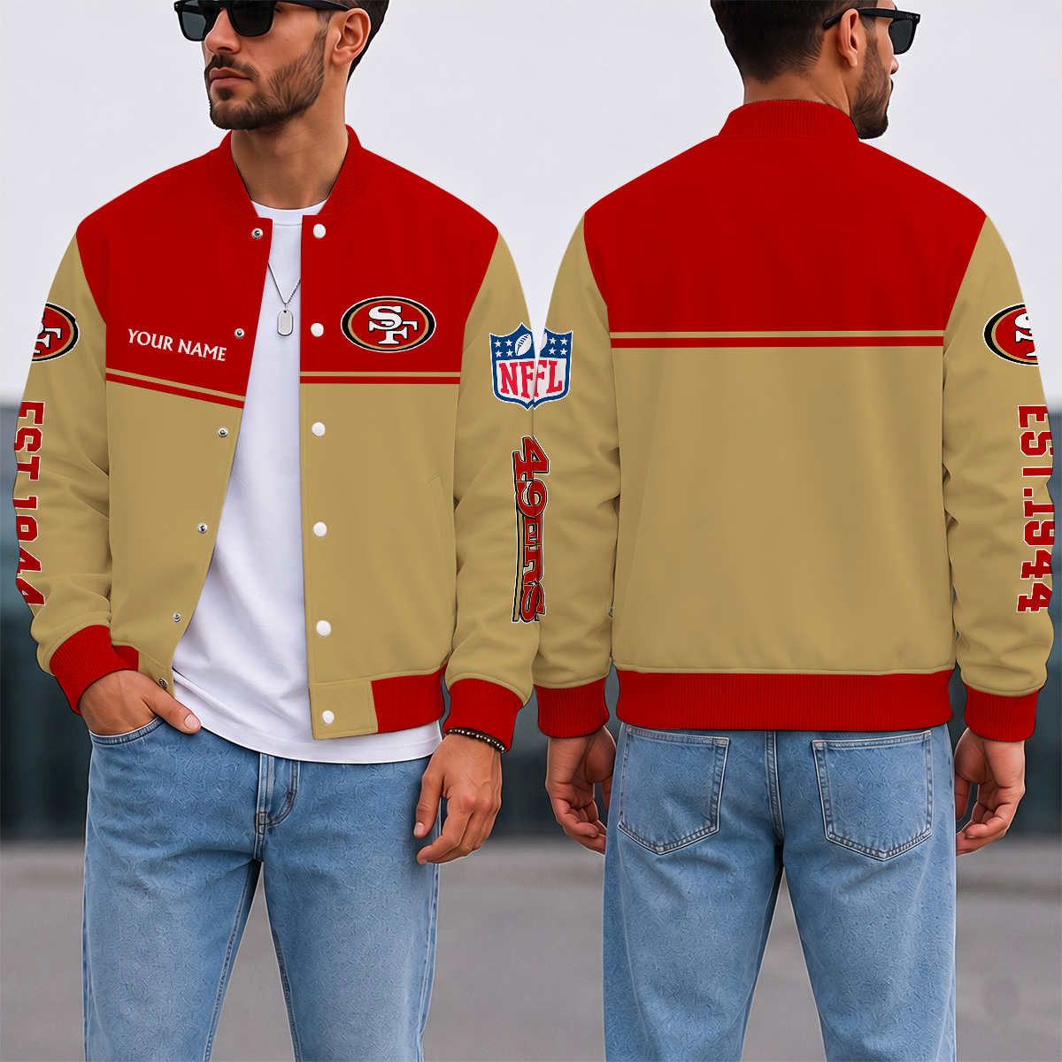 LIMITED EDITION - NEW CUSTOMIZED NFL11 SF49 SAN FRANCISCO 49ERS SATIN VARSITY & BASEBALL JACKET