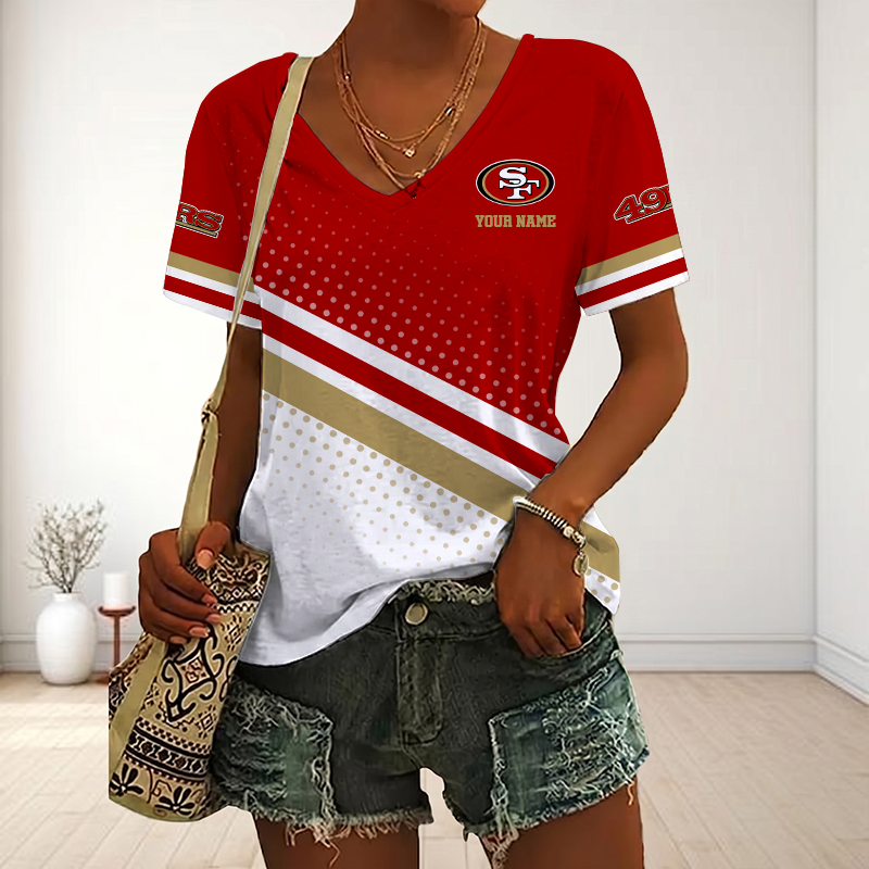 LIMITED EDITION - NEW CUSTOMIZED NFL11 SF49 SAN FRANCISCO 49ERS V-NECK FEMALE SHIRT