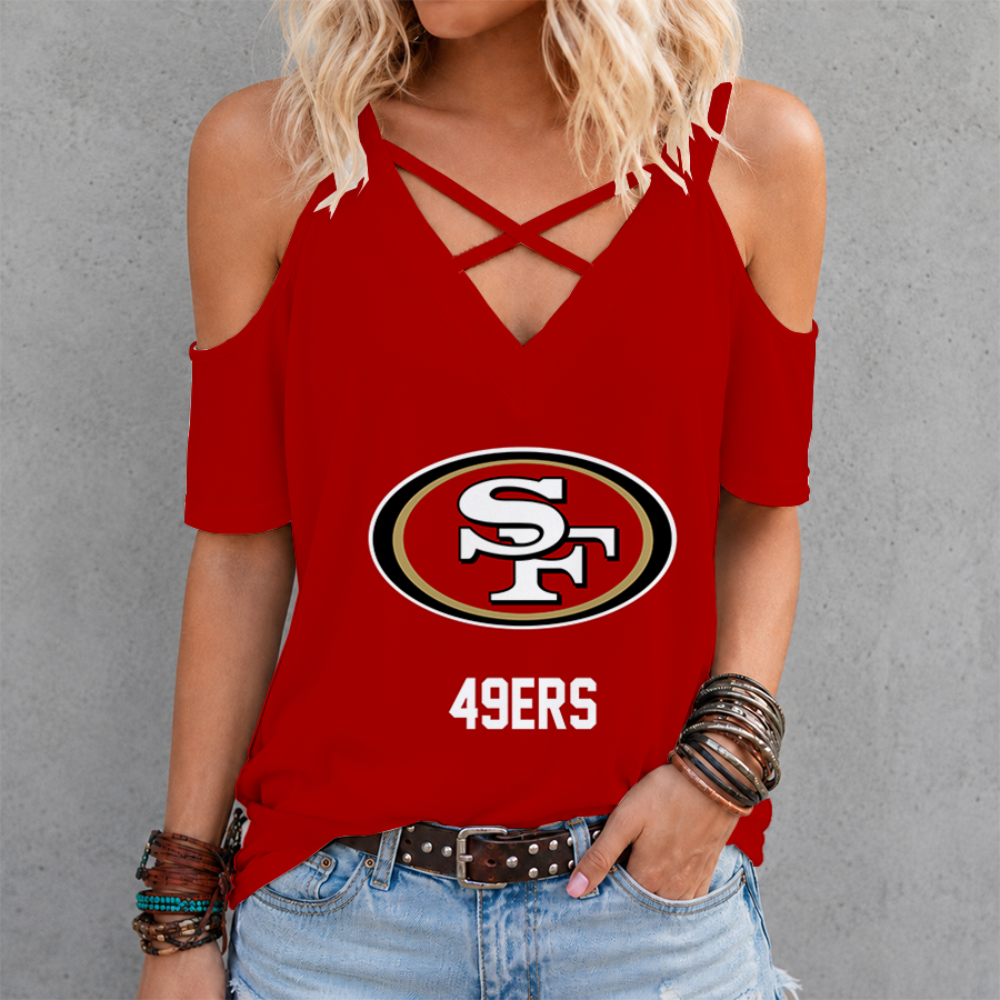 LIMITED EDITION - NEW CUSTOMIZED NFL11 SF49 SAN FRANCISCO 49ERS CRISS CROSS V-NECK TOP