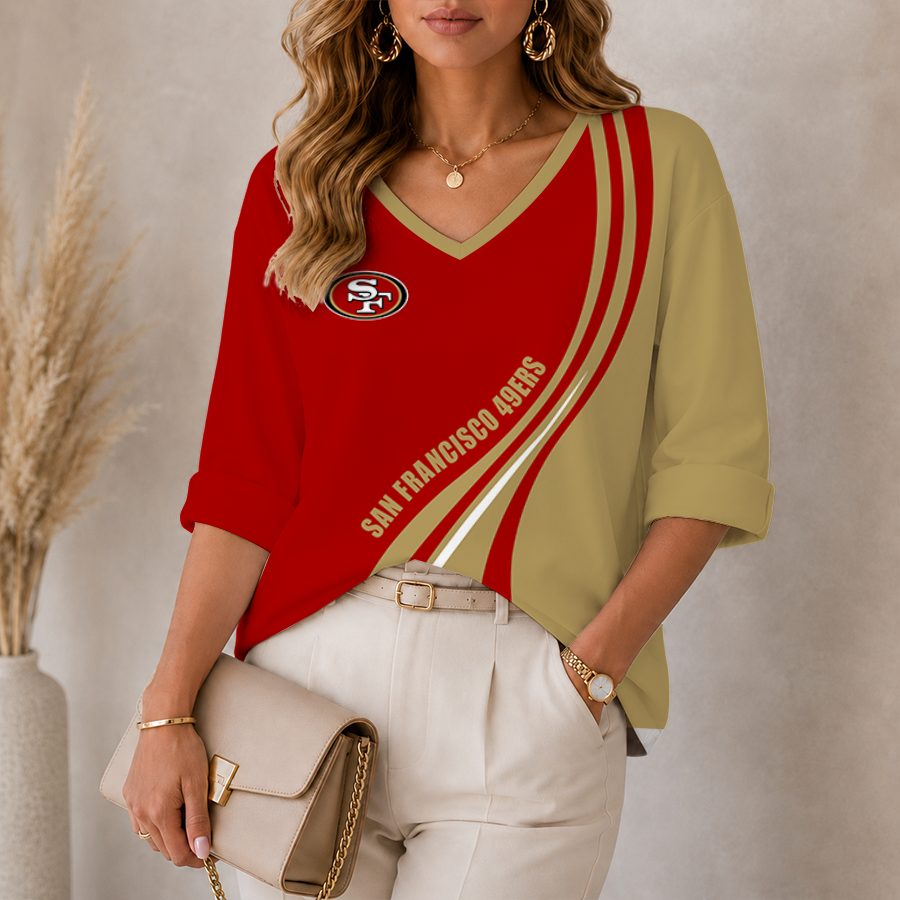 [SPECIAL OFFER] NEW CUSTOMIZED NFL11 SF49 SAN FRANCISCO 49ERS WOMEN'S HEART V-NECK LONG SLEEVE SHIRT
